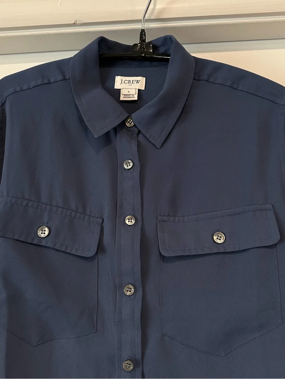 J. Crew Blue Long-Sleeve Button-Front Poly Shirt #LS1